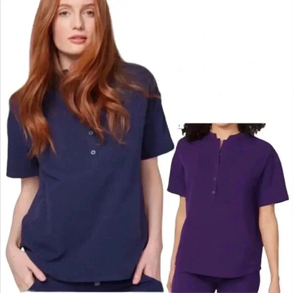 FIGS Technical Collection Purple Mua Pintuck Scrub Short Sleeve Top - Picture 8 of 8